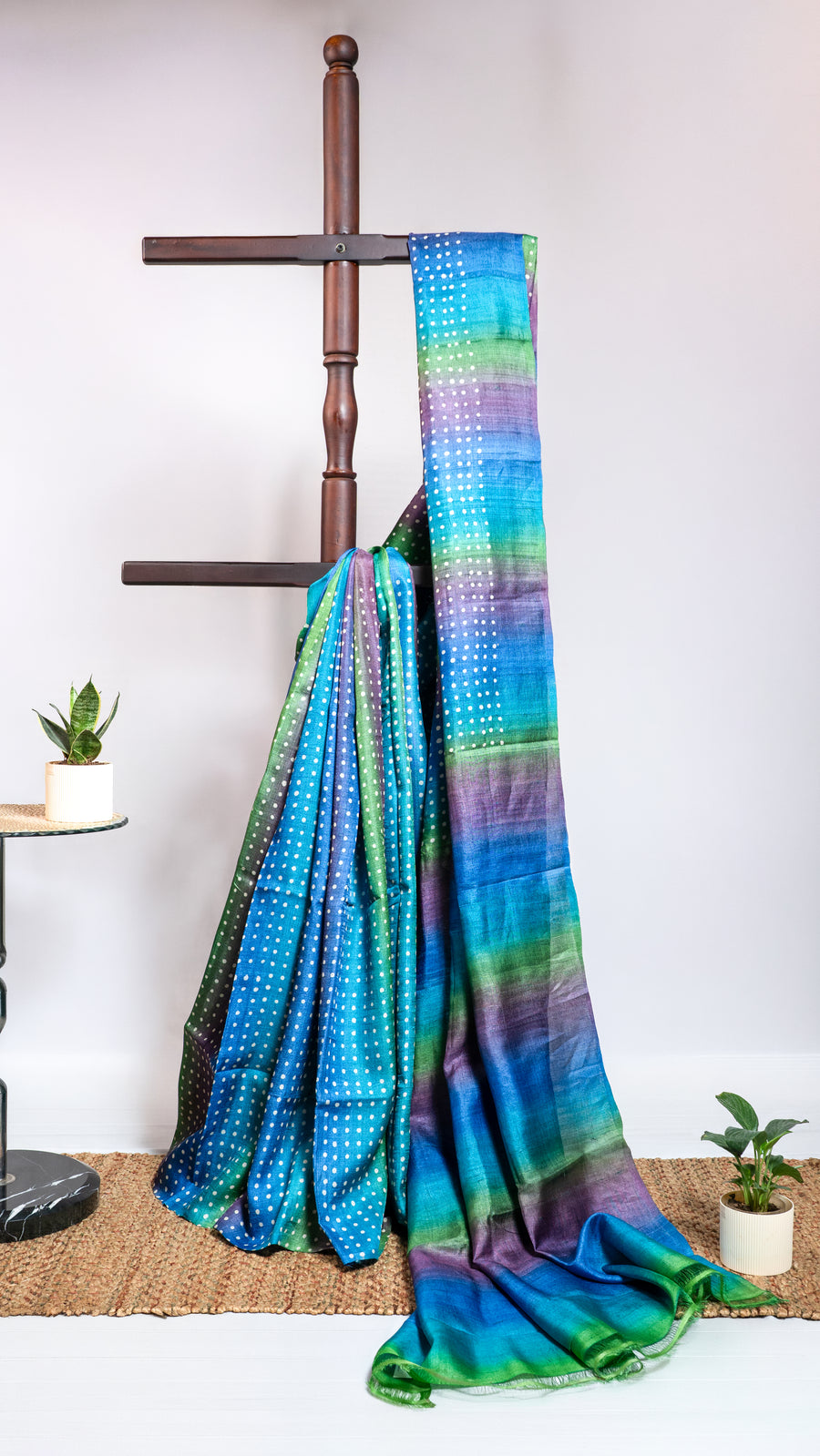 Blue, Green & Purple Polka Dot Tussar