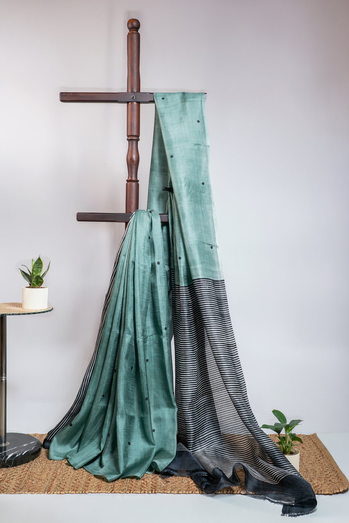 Pastel Green Polka Dot Bishnupuri Silk