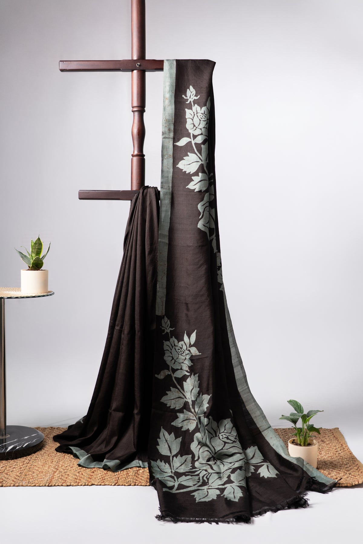 Black Bishnupuri silk hand wax batik