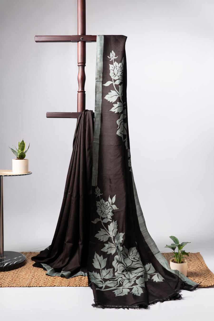 Black Bishnupuri silk hand wax batik