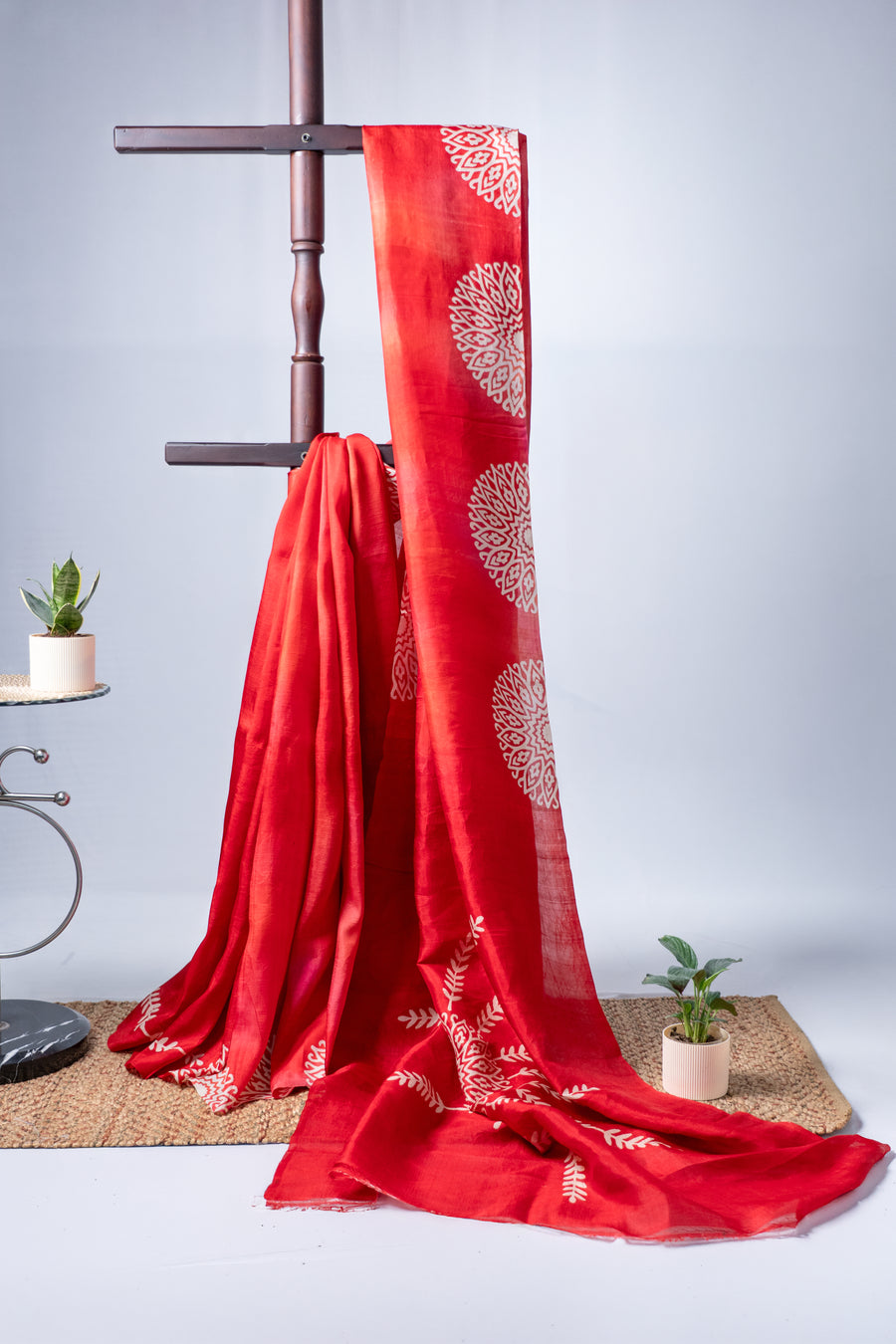 Pinkish Red Bishnupuri silk with print