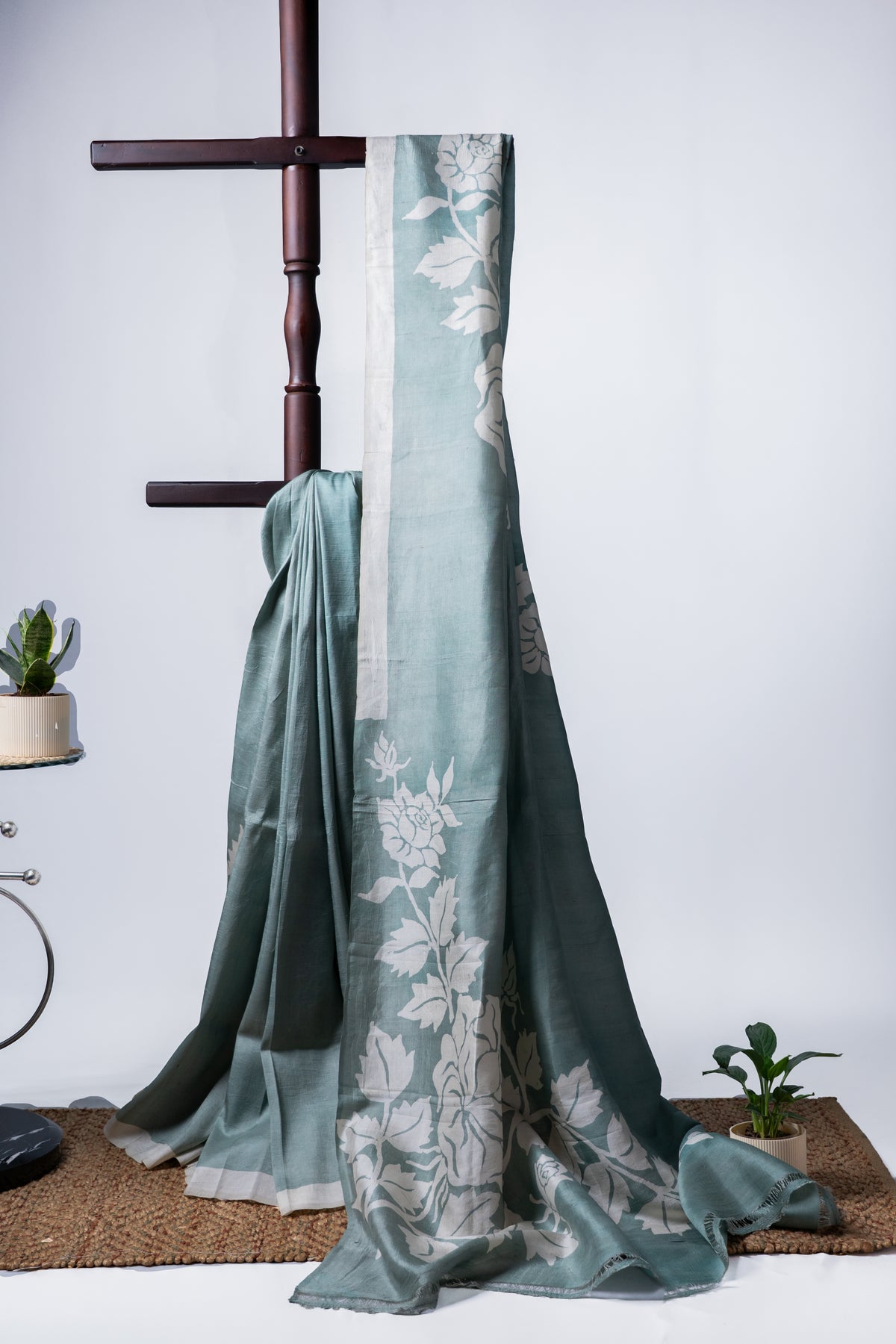 Sage green Bishnupuri silk hand wax batik