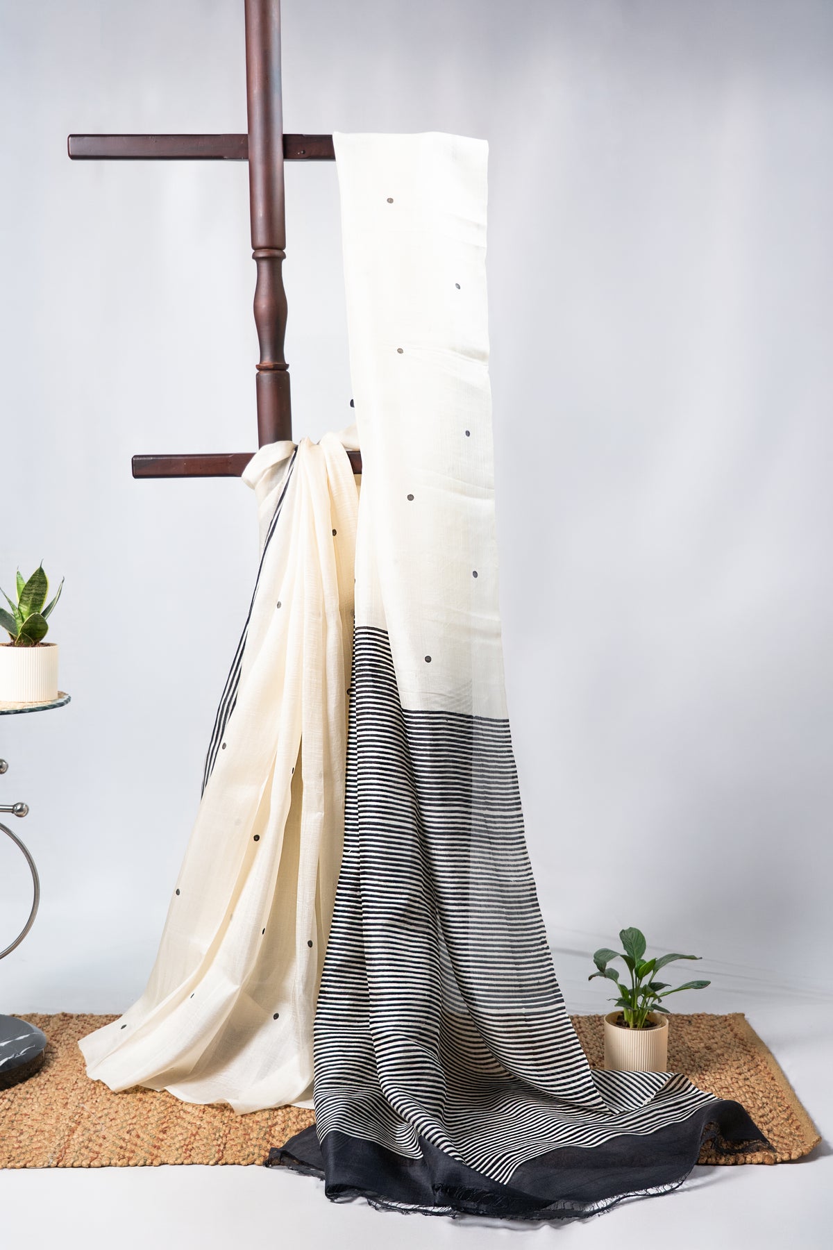 White Polka Dot Bishnupuri Silk