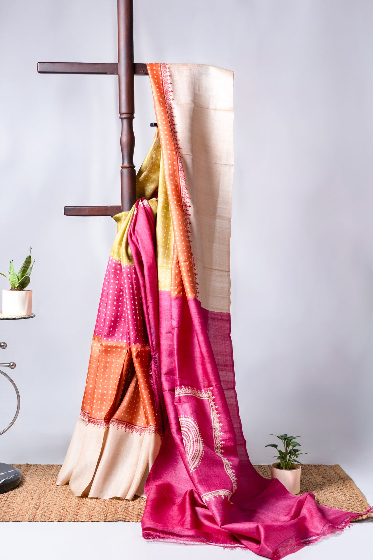 Multicolour Polka Dot Tussar silk