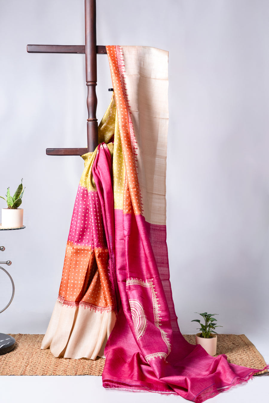 Multicolour Polka Dot Tussar silk