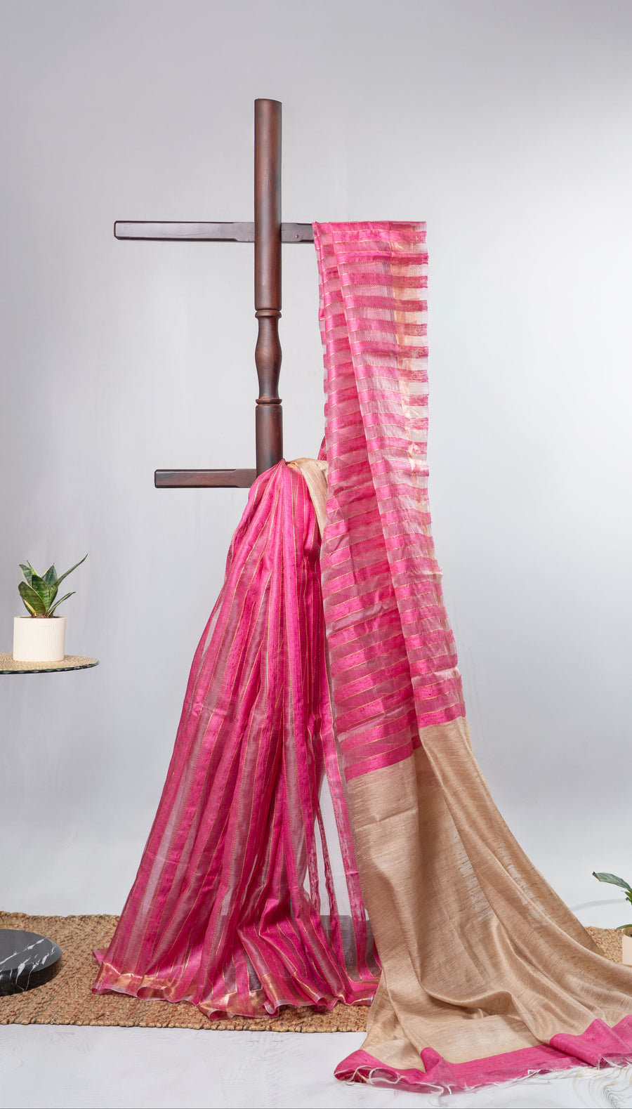 Pink & Golden Tussar Tissue