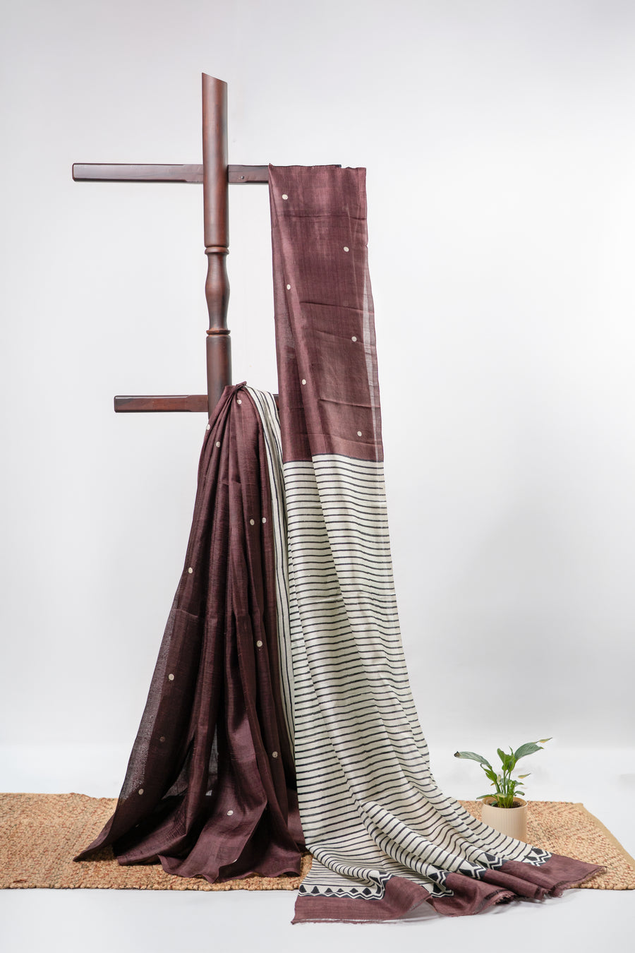 Brown Polka Dot Bishnupuri Silk