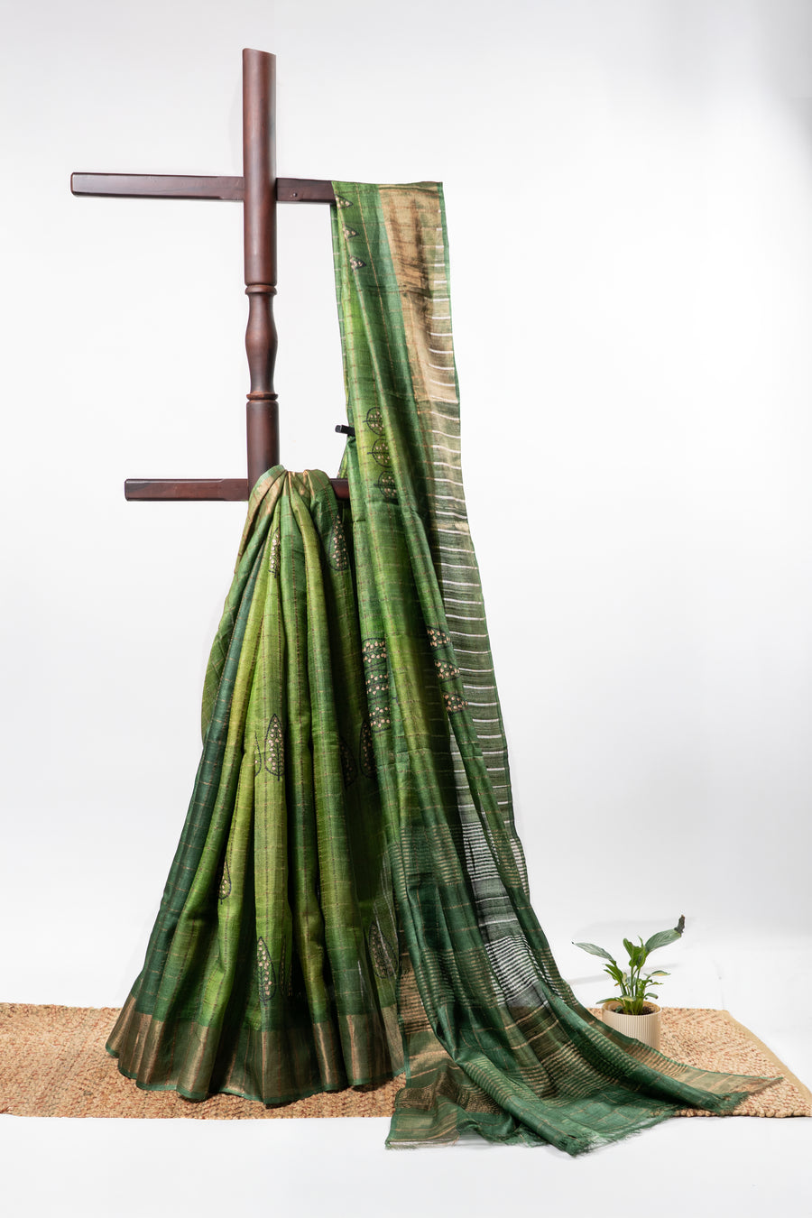 Deep Green Tussar Zari Silk